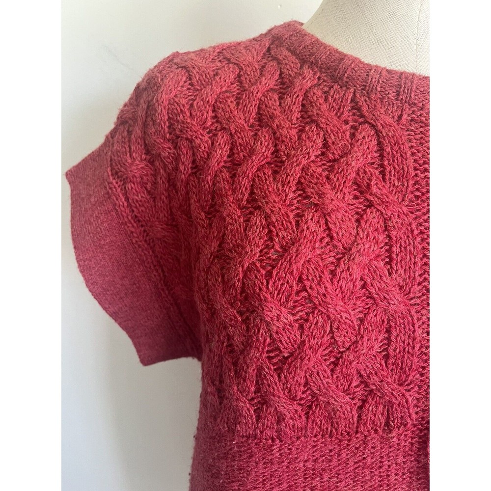 Vtg Mi Ki Majestic Wool Blend Sweater Medium Cable Knit Short Sleeve Buttons View 6